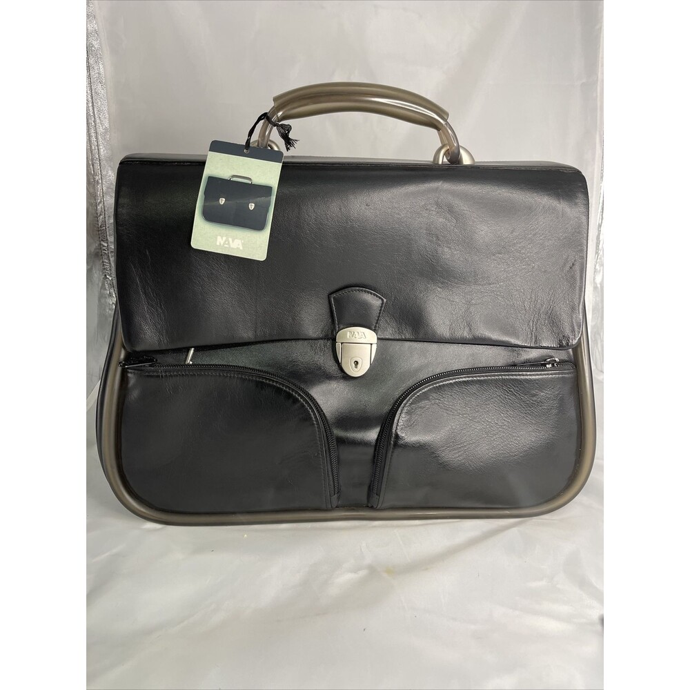 NAVA Briefcase, Leather, Black NWT